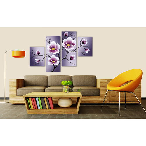 現代裝飾畫無框畫不規(guī)則組合四聯抽象花卉臥室壁畫沙發(fā)背景墻畫